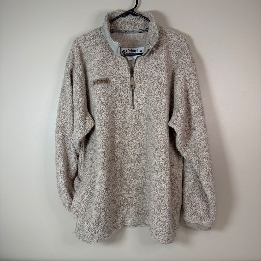 Vintage Columbia Sherpa Fleece 1/4 Zip Mock Neck Pullover Teddy Oversized LG